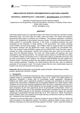 Simulation of Nitrate Contamination in Lake Karla Aquifer