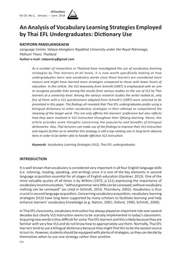 An Analysis of Vocabulary Learning Strategies Employed by Thai EFL Undergraduates: Dictionary Use