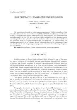 Seed Propagation of Eriolobus Trilobata M. Roem