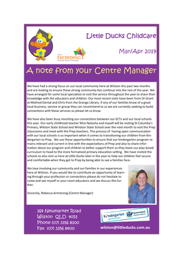 A Note from Your Centre Manager