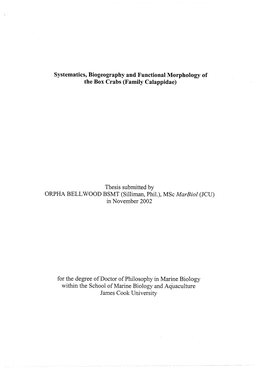 Systematics, Biogeography and Functional Morphology of the Box Crabs (Family Calappidae)