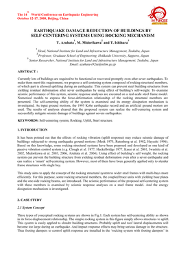 Earthquake Damage Reduction of Buildings by Self-Centering Systems Using Rocking Mechanism 1 2 3 T