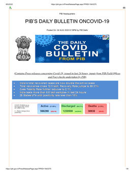 Pib's Daily Bulletin Oncovid-19