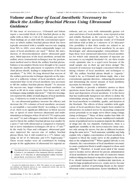 Volume and Dose of Local Anesthetic Necessary to Block the Axillary Brachial Plexus Using Ultrasound Guidance