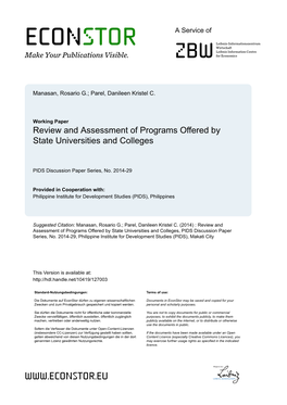 Review and Assessment of Programs Offered by State Universities and Colleges