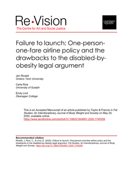 Failure to Launch: One-Person-One-Fare Airline Policy and the Drawbacks to the Disabled-By-Obesity Legal Argument