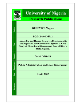 A Case Study of Eleme Local Government Area of Rivers State, Nigeria