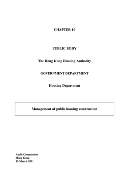 CHAPTER 10 PUBLIC BODY the Hong Kong Housing Authority