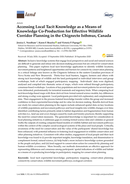 Accessing Local Tacit Knowledge As a Means of Knowledge Co-Production for Eﬀective Wildlife Corridor Planning in the Chignecto Isthmus, Canada