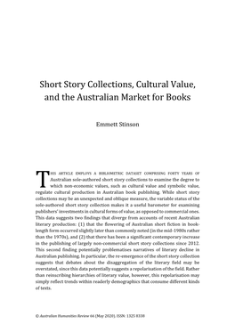 Short Story Collections, Cultural Value, and the Australian Market for Books