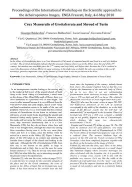 Crux Mensuralis of Grottaferrata and Shroud of Turin