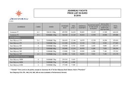 Jeanneau Yachts Price List in Euro B 2016