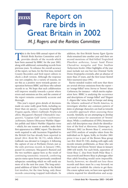 Report on Rare Birds in Great Britain in 2002 M