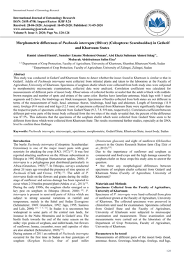 Morphometric Differences of Pachnoda Interrupta (Oliver) (Coleoptera: Scarabaeidae) in Gedarif and Khartoum States