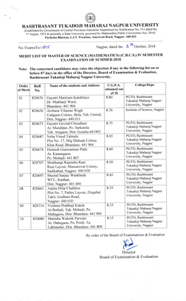 RASHTRASANT TUKADOJI MAHARAJ NAGPUR UNIVERSITY (Established by Government of Central Provinces Education Department by Notification No