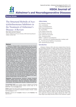 Tylcholinesterase Inhibitors in the Treatment of Alzheimer's Disease