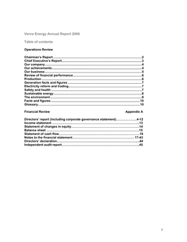 1 Verve Energy Annual Report 2006 Table of Contents