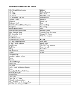 UVM List of Required Jazz Tunes