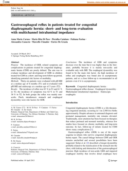 Gastroesophageal Reflux in Patients Treated for Congenital