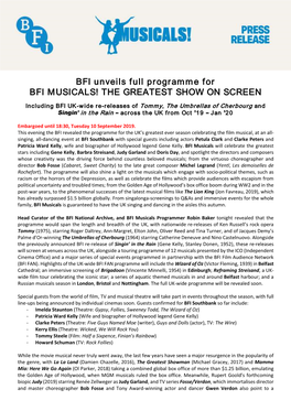 BFI Unveils Full Programme for BFI MUSICALS! the GREATEST SHOW on SCREEN