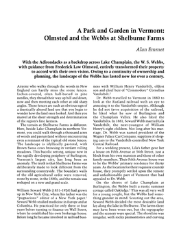 A Park and Garden in Vermont: Olmsted and the Webbs at Shelburne Farms