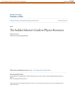 The Sudden Selector's Guide to Physics Resources