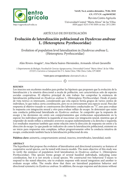 Evolución De Lateralización Poblacional En Dysdercus Andreae L. (Heteroptera: Pyrrhocoridae)