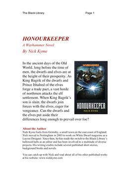 HONOURKEEPER a Warhammer Novel by Nick Kyme