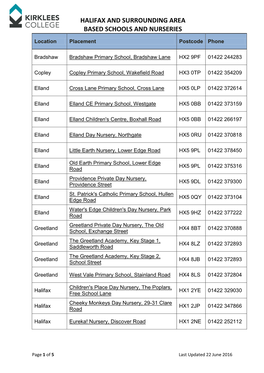 Halifax and Surrounding Area Based Schools and Nurseries