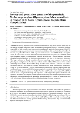 Ecology and Population Genetics of the Parasitoid Phobocampe Confusa