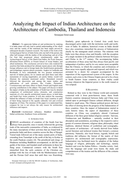 Analyzing the Impact of Indian Architecture on the Architecture of Cambodia, Thailand and Indonesia Sriranjani Srinivasan