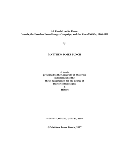 All Roads Lead to Rome: Canada, the Freedom from Hunger Campaign, and the Rise of Ngos, 1960-1980