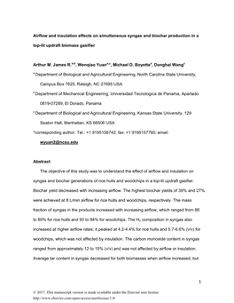 Airflow and Insulation Effects on Simultaneous Syngas and Biochar Production in a Top-Lit Updraft Biomass Gasifier