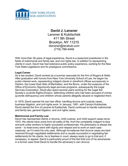 David J. Lansner Lansner & Kubitschek 411 9Th Street Brooklyn