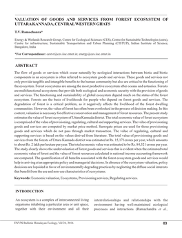 VALUATION of GOODS and SERVICES from FOREST ECOSYSTEM of Making? in Many Instances, It Appears That Research Facilities