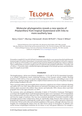 Prostanthera from Tropical Queensland with Links to More Southerly Taxa