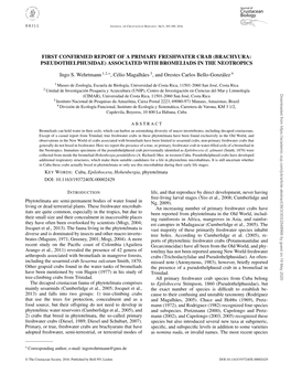 First Confirmed Report of a Primary Freshwater Crab (Brachyura: Pseudothelphusidae) Associated with Bromeliads in the Neotropics