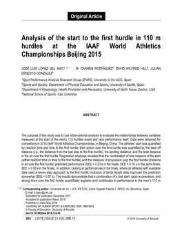 Analysis of the Start to the First Hurdle in 110 M Hurdles at the IAAF World Athletics Championships Beijing 2015
