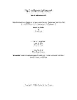 Using Crustal Thickness Modeling to Study Mars' Crustal and Mantle