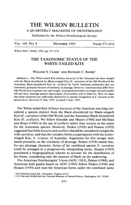 The Taxonomic Status of the White-Tailed Kite