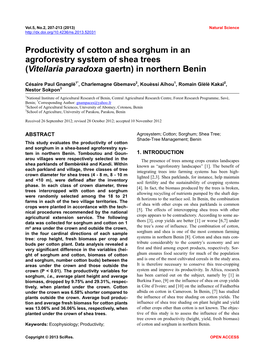 Productivity of Cotton and Sorghum in an Agroforestry System of Shea Trees (Vitellaria Paradoxa Gaertn) in Northern Benin