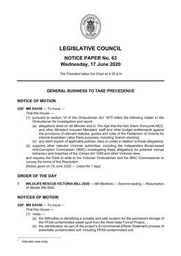 LEGISLATIVE COUNCIL NOTICE PAPER No