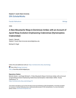 A New Moustache Wasp in Dominican Amber, with an Account of Apoid Wasp Evolution Emphasizing Crabroninae (Hymenoptera: Crabronidae)