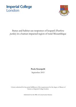 Status and Habitat Use Responses of Leopard (Panthera Pardus) in a Human Impacted Region of Rural Mozambique