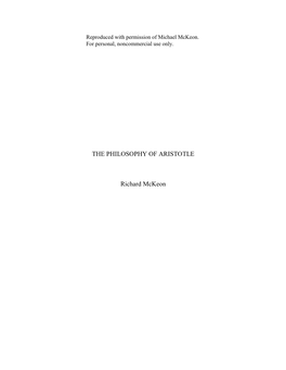 THE PHILOSOPHY of ARISTOTLE Richard Mckeon