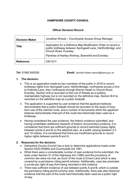 Application for a Map Modification Order to Record a Restricted Byway