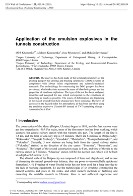 Application of the Emulsion Explosives in the Tunnels Construction