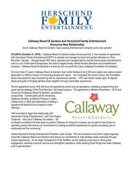 Callaway Resort & Gardens Announcing a Relationship with Herschend Family Entertainment