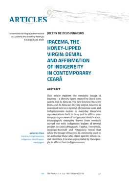 Iracema, the Honey-Lipped Virgin: Denial and Affirmation of Indigeneity in Contemporary Ceará