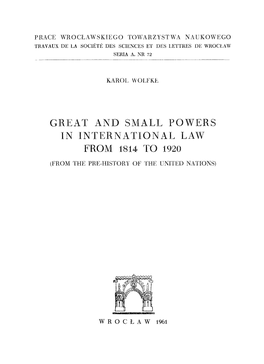 Great and Small Powers in International Law from 1814 to 1920